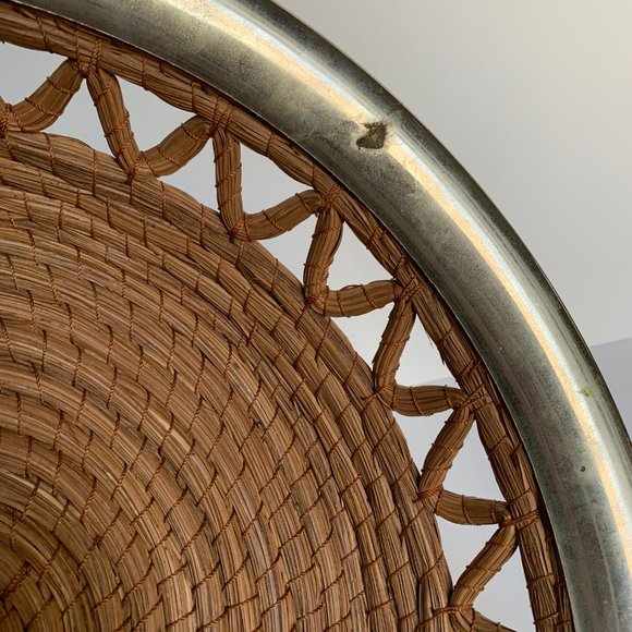 VTG Pine Needle Metal Edge Basket Bowl Handcrafted Coiled Tray Nature Inspired - Picture 9 of 9